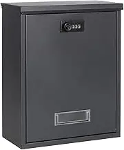 Locking Mailbox Wall Mount Combination Lock Drop Box Large Capacity with Galvanized Steel Cover and Rust-Proof Metal Post Box, 12.6 x 10.24 x 4.21 Inch，Black Matt