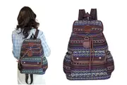 Boho Style Flap Drawstring Backpack Shoulder Bag Outdoor Travel Bag-Blue