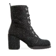 Stuart Weitzman Women's Climbing Lace up Ankle Boots Black Tweed Size EU 36.5