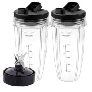 Blender Replacement Cups for Ni.nja -24oz Cups with 2 Spout lids,7 Fins Blend...