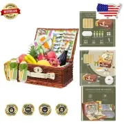 Rainbow Striped Wicker Picnic Basket Set for 4 - Perfect for Outdoor Gatherings