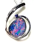 21x14mm Solid 14k White Gold Boulder Doublet Opal Pendant with Sapphire