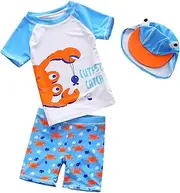 [outret] Baby Toddler Boys 3-Pieces Swimsuit Sets Blue Shark Bathing Suit Rash Guards Sunsuit Swimwear with Hat UPF 50+ FBA