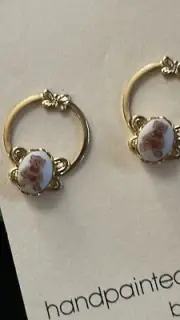 Unique Handpainted Cute Teddy Bear porcelain, Gold Filled Loop & Post earrings