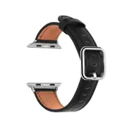 Classic Square Buckle Leather Watch Strap for Apple Watch Series Pin Buckle Strap-Black-38/40mm