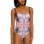 MSRP $88 Bar III Mixed Messages Printed One-Piece Swimsuit Multicolor Size XS