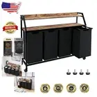 Rolling 4-Section Laundry Hamper with Wheels & Rustic Shelves for Easy Sorting