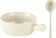 Soup Bowl,Rice Bowl,reakfast Bowl,Bouillon Cups, Soup Bowls with Handles, Microwave Soup Mug, French Onion Soup Bowls, Microwave Soup Bowl with Spoon-pink-15x15x6cm, 600ml (Color : White, Size : 15x