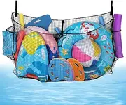 Pool Toy Net | Mesh Floats Organizer | Foldable Large Breathable Toy Net with Bandage for Backyard Beach Party Cleanup Fence Poolside Organization