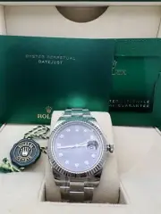 Rolex Datejust 41 126334 18K Fluted Bezel Rhodium Diamond Dial Oyster B&P New