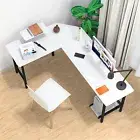 Office Corner Computer Desk L-Shape Student Home Study Table Workstation White