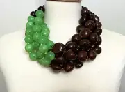 Gorgeous Modernistic Green Resin & Brown Coco Beads Multi Strand Necklace