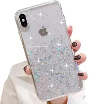 LCHULLE Girls Case for iPhone X iPhone Xs Glitter Case Shiny Sparkle Bling Bling Case for Girls Women Clear Soft TPU Bumper Silicone Protective Case Cover for iPhone X/Xs, Clear