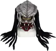 Predator Mask with Dreads Hair Scary Alien Mask Full Face Latex Cosplay Prop