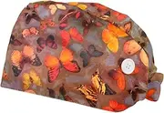 [WOSHJIUK] Working Hat 2 Pack Scrub Caps for Women,Vintage Butterfly Colorful,Tie Back Cap Adjustable Scrub Hat