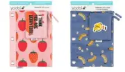 2 Binder Zip Pencil Case + Coin Purse Deep Periwinkle/Bananas Strawberries Pink