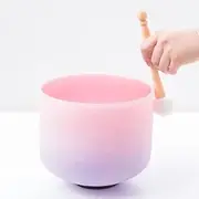 8 Inch Rainbow F Note Heart Chakra Crystal Singing Bowl with Rubber Mallet & O-ring, Purple Pink Gradient Frosted Quartz Sound Bowl for Yoga Meditation & Sound Bath(440Hz,Bowl+Case)