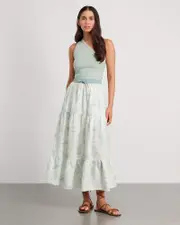[Jag] Jag Women's Hallie Linen Palma Maxi Skirt In Mint/ivory Green Size 6 6 Green