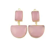 Lab-Created Pink Chalcedony Yellow Gold Plated DIY Single Bail Connector Pair