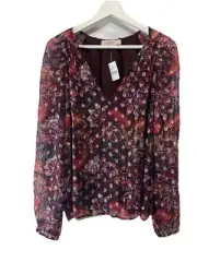 Loft Boho Chiffon Blouse Lined Long Sleeve NEW Large