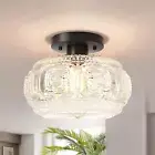 Semi Flush Mount Ceiling Light, Globe Glass Ceiling Light Fixture, Black Modern