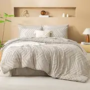 Litanika California King Size Comforter Set with Sheets Beige - 7 Pieces Bed in a Bag Cal King Chevron Tufted Complete Bedding Sets with Comforter, Sheets, Pillowcases & Shams