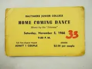 Baltimore Junior College Home Coming Dance "Jetsons" Admission Ticket Nov.1966