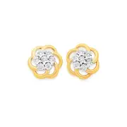 9ct Gold Diamond Swirl Flower Stud Earrings