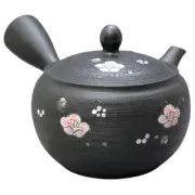 Teapot Kyusu Tokoname - SHUNJU - Black - 340 ml cc - Stainless Mesh - Pink Plum