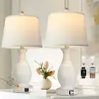 Table Lamps Set of 2, Bedside Touch Lamp with USB C+A Charging Ports, Side Table