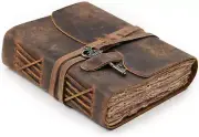 Vintage Leather Journal – 200 Handmade Vintage Deckle Edge Paper – Leather Bound