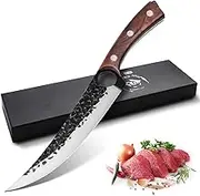 Purple Dragon 7 Inch Boning Knife Hand Forged Fillet Knife Full Tang Chef Knife Meat Vegetable Cleaver High Carbon Steel Kitchen Knife For Fish Meat Deboning With Gift Box for Home Kitchen Restaurant