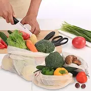 10 Pcs Reusable Produce Bags, Natural Biodegradable Recyclable Cotton Mesh Bags, Double-Stitched Seams, Washable Organic Cotton Bag for Food, Grocery Shopping, Storage Vegetable Fruit Toy, 3 Sizes