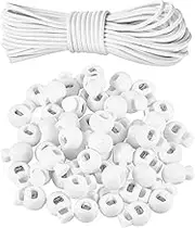 50 Pieces Drawstring Toggles and 32 feet Drawstrings Plastic Single Toggle Stoppers Buttons Fastener Slider，Cord Stopper Toggle Cord Lock Toggle Nylon Shock Cord for Shoelaces, Clothing, Backpack