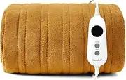 Dreamaker Double-Sided Coral Fleece Electric Heated Throw Blanket 160x130cm Heating Rug Plush Snuggle Overheat Protection Adjustable 9 Heat Settings Extra Long Cord Detachable Controller - Mustard
