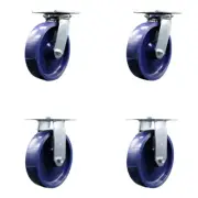 8 Inch Solid Poly Caster Set with Ball Bearings 2 Swivel 2 Rigid Service Caster