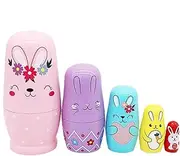 Nesting Dolls Wooden, Bunny Pattern Stacking Dolls, Cartoon Handicraft Decorations for Desk Bookshelf, Educational Stacking Playset