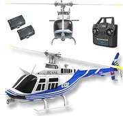 Bell 206 Remote Controlled Helicopter Aircraft Plane Drone RC Heli Single Rotor No Ailerons 6CH 6-Axis Gyroscope Altitude Hovering W/Optical Flow Localization 2Battery for Adults Beginners (Blue ）