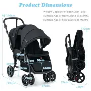Compact Tandem Double Baby Stroller with Adjustable Canopy and Safety Features