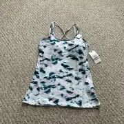 Gaiam Yoga Tank Top NWT Womens XS Blue Geometric Built In Bra Medium Support