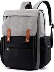 Large Capacity Diaper Bag Backpack Water Travel Baby Breastfeeding Bag Portable Mommy Bag Stroller Straps Thermal for 2 Baby Bottles Gray & Black