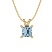 0.50ct Princess Cut Sky Blue Topaz Pendant Necklace 16" chain 14k Yellow Gold