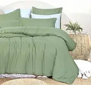 Amsons Quilt Cover Set - 2000TC Ultra Soft Microfiber Duvet Cover Sets - Bedding & Linen in Solid Plain Color Doona Cover (Light Sage, King Single)