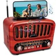 Vintage AM/FM Portable Radio Bluetooth Speaker - Retro Shortwave Transistor S...