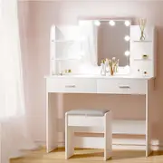 2 Drawers Artiss Dressing Table Set Stool 10 Led Bulbs White