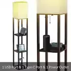 Shelf Floor Lamp,Real Solid Wood with 2 USB Ports & 1 Power Outlet