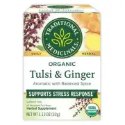 Traditional Medicinals Tulsi & Ginger Tea 16 Tea Bags Box