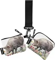 [XYMZR] Mini Zip Around Wristlet keychain Wallet Watercolor Pig Flowers for Women Personalized Pattern Detachable Dual Pouch Wristlet Portable Wallet Phone Coin Purse, Multi-colored, One Size
