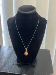 Native Old Pawn Signed RCC Spiny Oyster Orange Pendant 18” 6.4G Estate