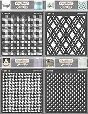 CrafTreat Geometric Stencils for Painting on Canvas, Wall Art, Home Decor, Scrapbooking and Journal Notebook - Shepherds Check, Double Diamond, Houndstooth and Bold Polka Dots - 4 Pcs - 6x6 Inches